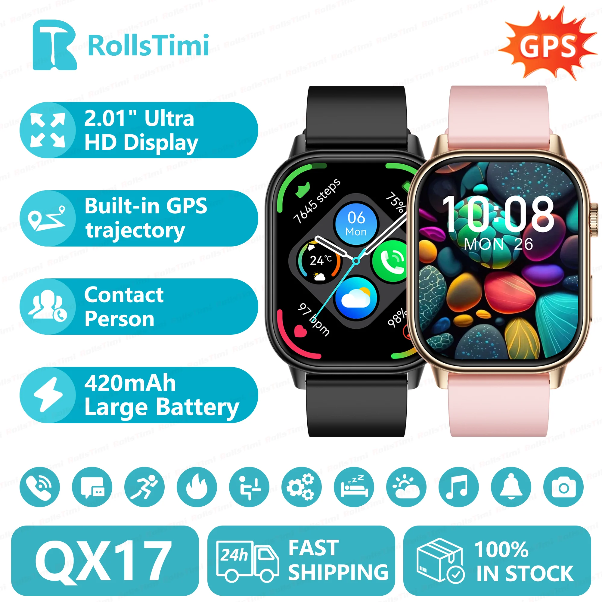 

Смарт-часы для пар, GPS, спортивный пульсометр, компас, Bluetooth-вызов, 3 атм, водонепроницаемый фитнес-трекер для мужчин и женщин, модный