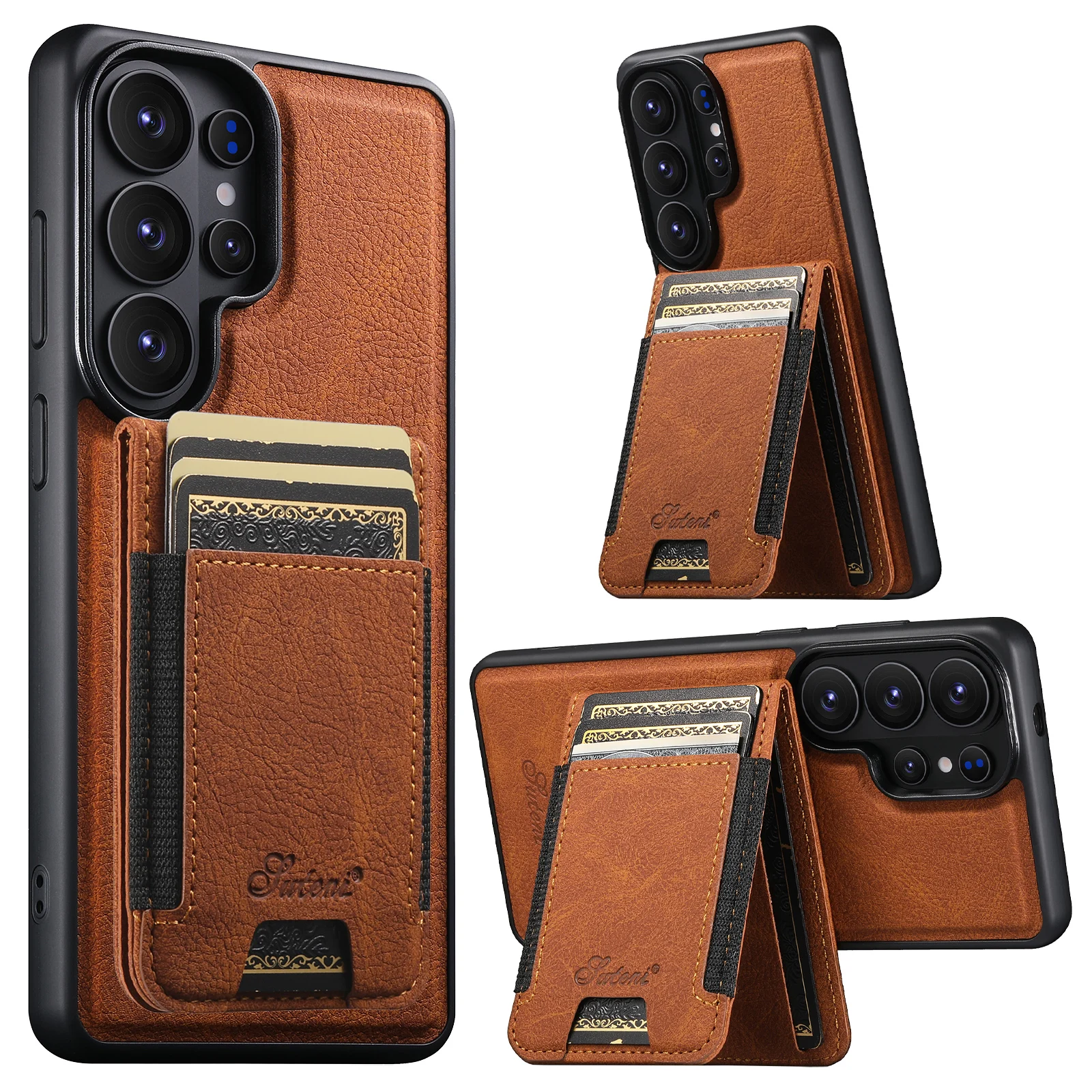 Elastic Band Lychee Grain Magnetic Leather Wallet Cards Solt Phone Case for Samsung S26 Ultra S25 Plus S24 S23 Kickstand Cover