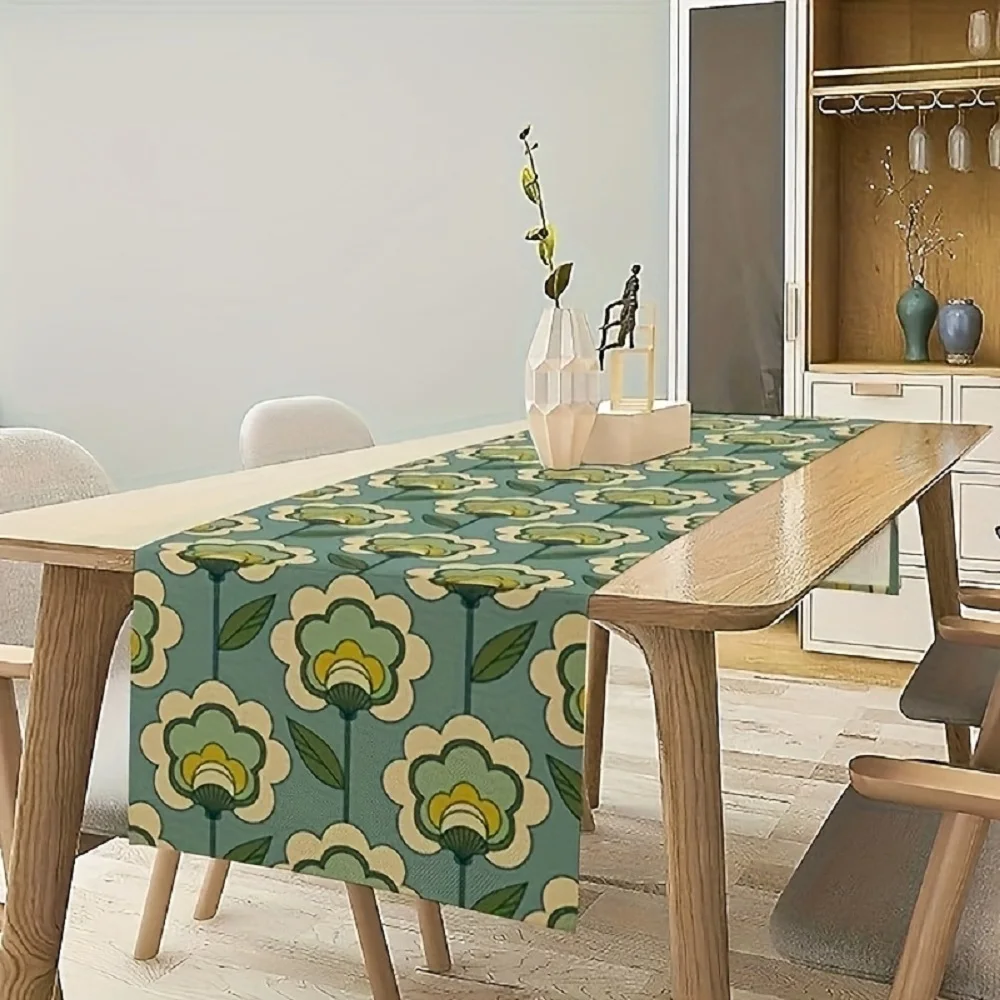 1 Piece Turquoise Blue Floral Vine Table Runner, Suitable for Farmhouse, Indoor, Kitchen, Celebrations, Table Decoration, Restaurant and Banquet Decoration Supplies