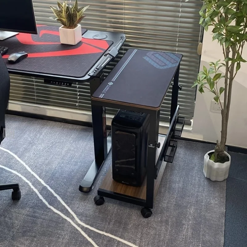 Mobile Iron Art Computer Case Stand with Universal Wheels Workbench under Desk Storage Rack Floor Mounted Organizer Shelf