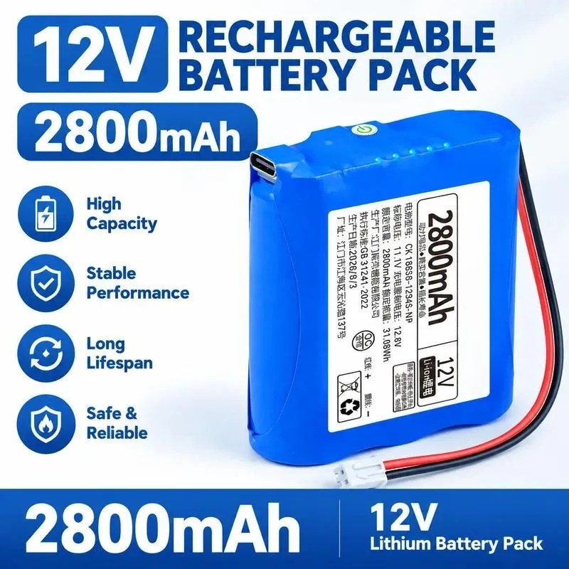 12V Lithium Battery 5V Type C Rechargeable for Car Locator Air Conditioner Clothing Microcontroller Electric Race Trolley