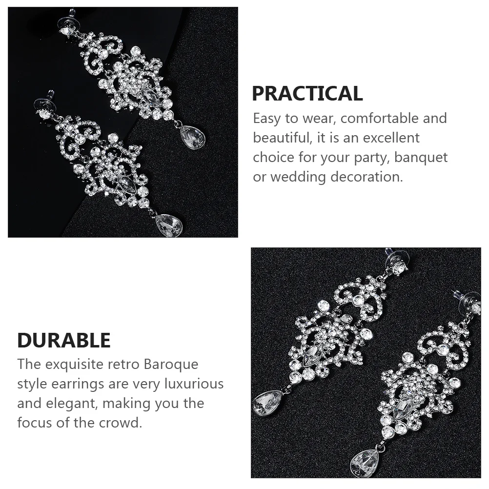 

1Pair Rhinestone Earrings Baroque Style Retro Ear Pendants Elegant Bridal Ear Jewelry Party Women Accessories Gift