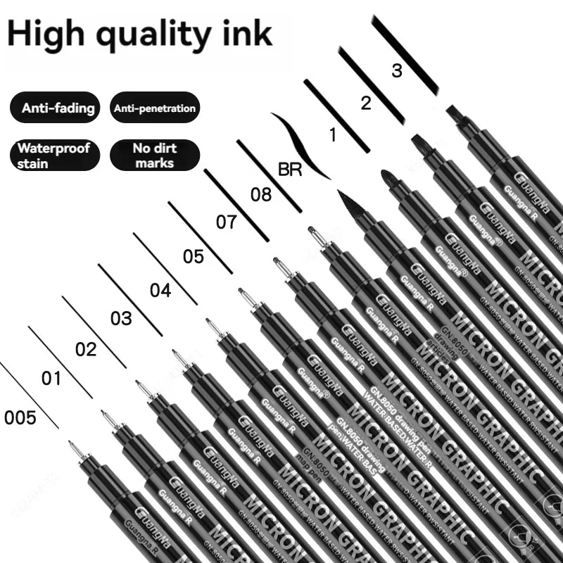 

6-15pcs/Set Waterproof Calligraphy Hook Line Pen Fade Proof Micron Pen Tip Fine Liner lettering Art Marker Pen Sketch Supplies