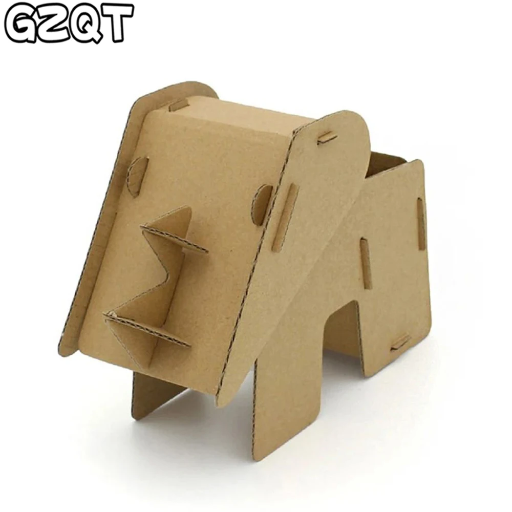 

DIY Cardboard 3D Puzzle Jigsaw Handmade Assembly Rhino Pen Holder Desktop Storage Box Model Kids Puzzle Toys for Children Gifts