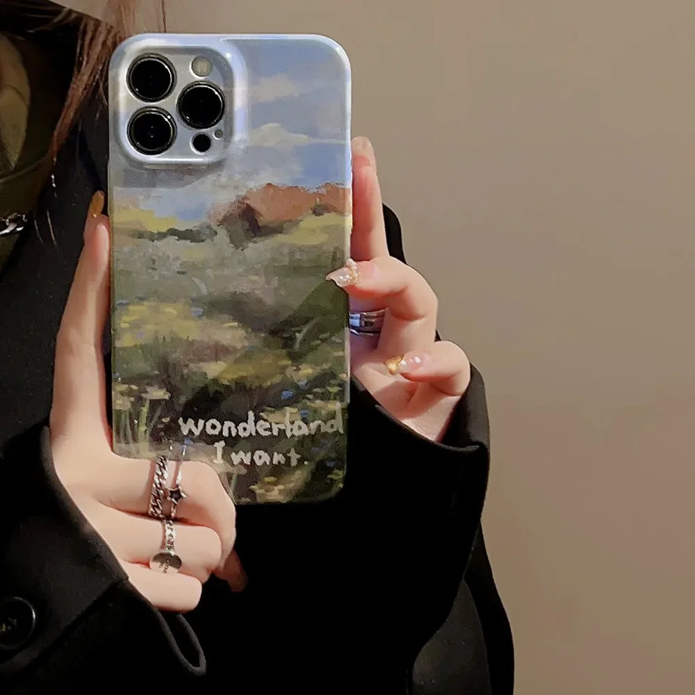 Artistic Oil Painting Landscape Phone Case for iPhone17 16 15 14 12 13 11 Pro ProMax Plus X XR Xsmax Shockproof Phone Cover