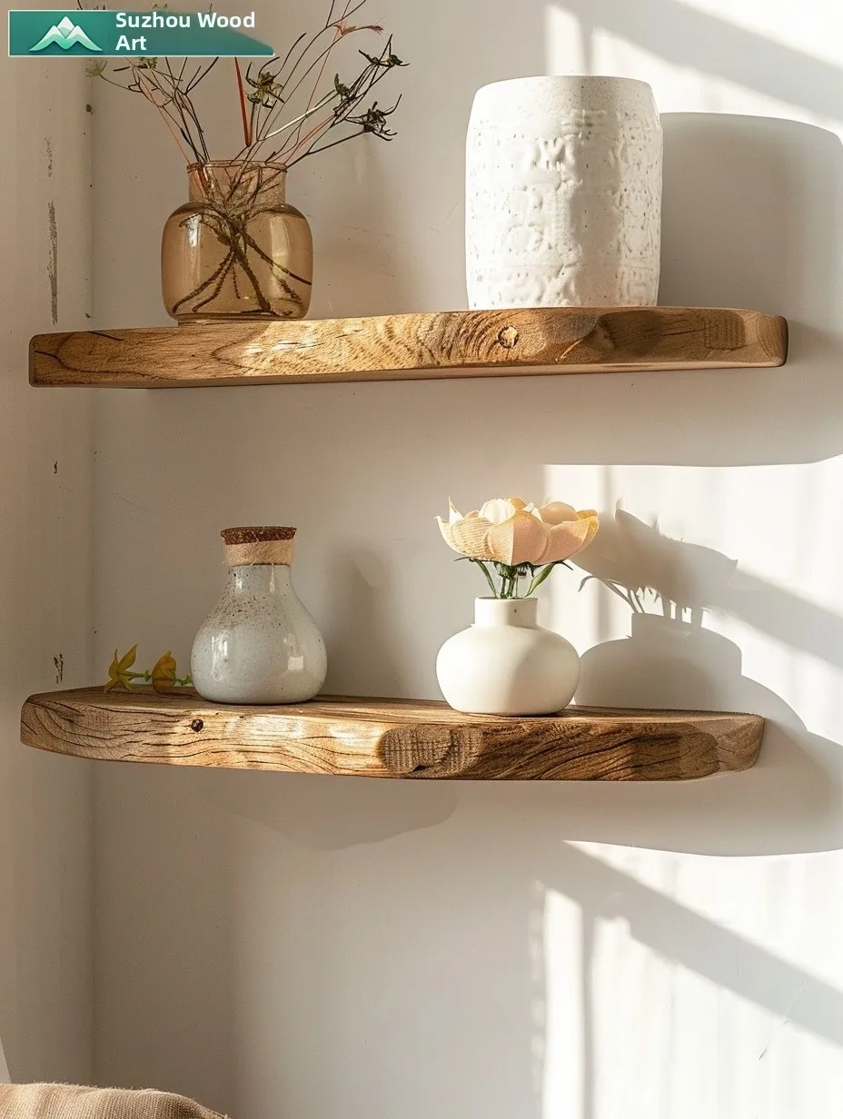 Rustic Old Elm Wood Wall Mounted Shelf U-Shaped  Wood Partition Storage Organizer Decorative Display Rack for Home Office