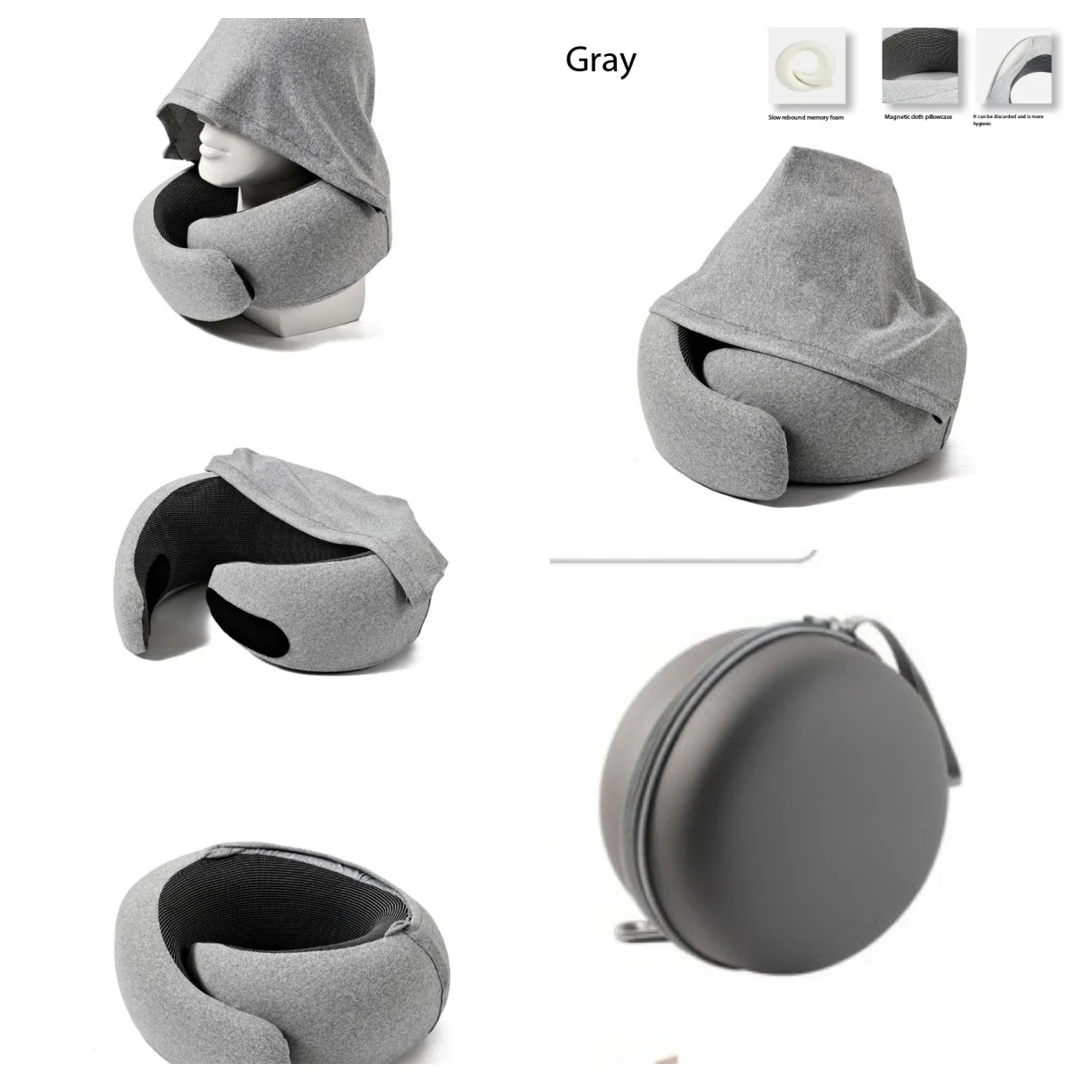 Best-selling hooded neck pillow - Portable memory foam neck support pillow, a must-have for travel, with hood, U-shaped design