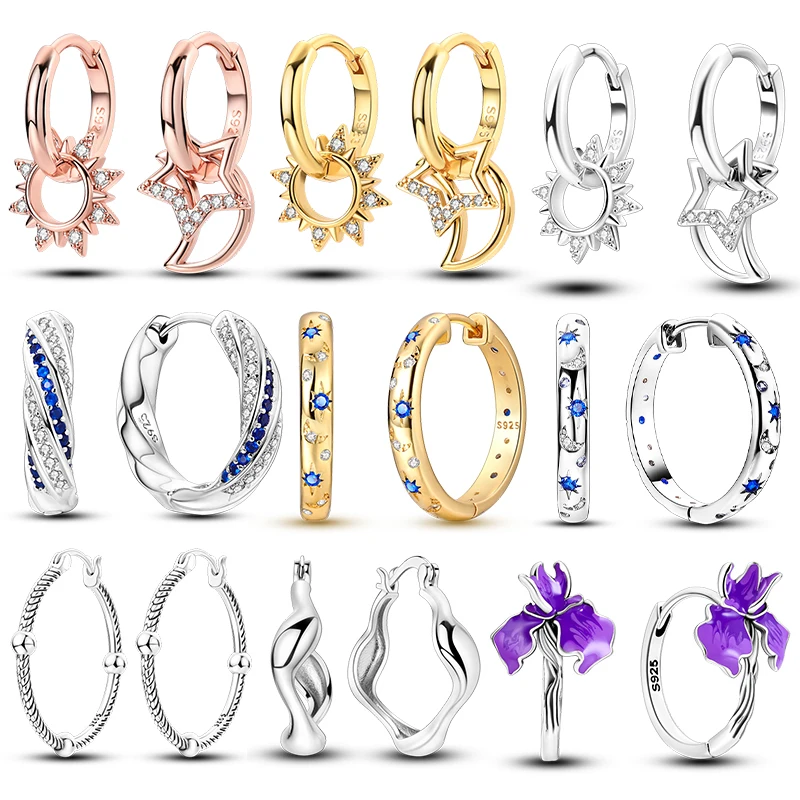 Hot Sale 925 Silver Sun and Moon Tricolor Theme Hoop Earrings With Zirconia Fashion High Quality Jewelry For Womens Fine Gifts