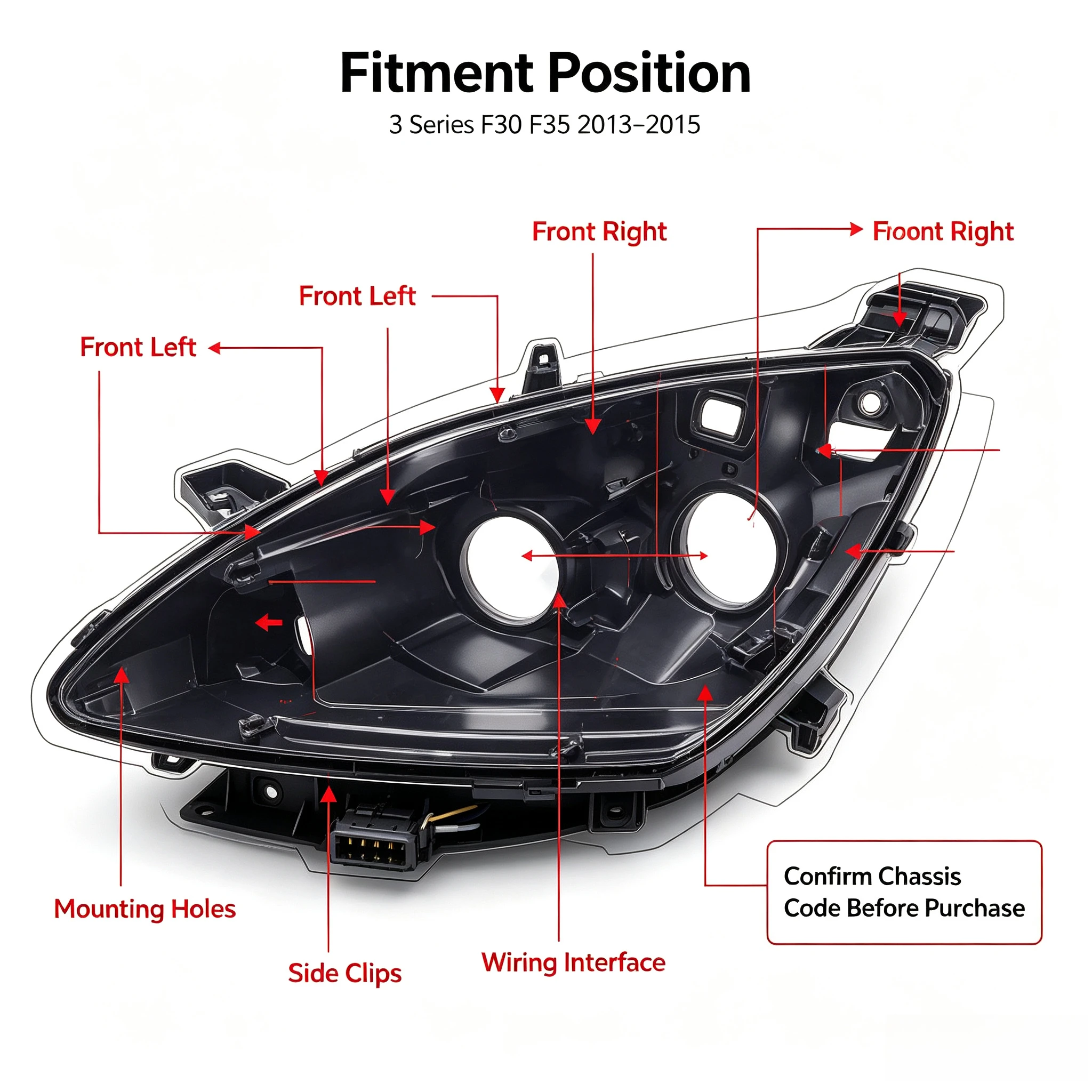 Black Headlight Rear Housing Base Back Shell For Peugeot 308 / 308S 2015‑2019 Front Headlamp Bottom Housing