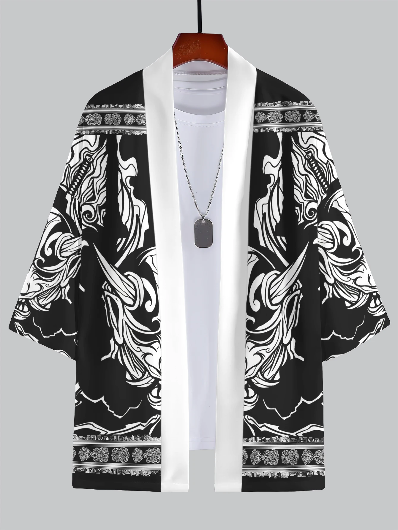 

2025 Новый летний мужской комплект 3D-кимоно с узорами дракона и облаков