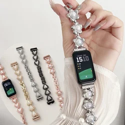 Women Jewelry Metal Watch Strap For Huawei Band 8 Band Smart Watch Belt Heart Pearl Bracelet For Huawei Band 8 Wristband