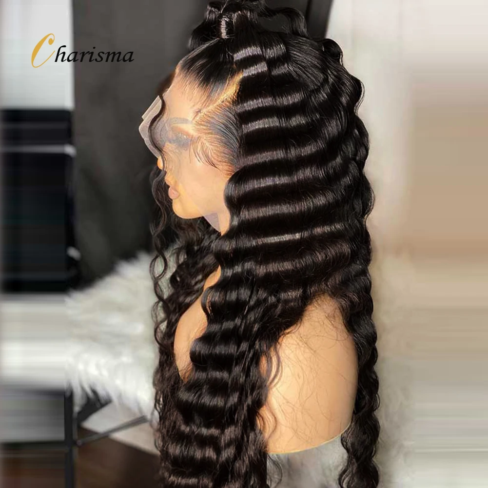 Charisma Deep Wave Lace Front Pruiken Voor Zwarte Vrouwen Synthetische Kant Voorkant Pruik Hittebestendige Vezel Natuurlijke Hailrline Dagelijkse Pruiken