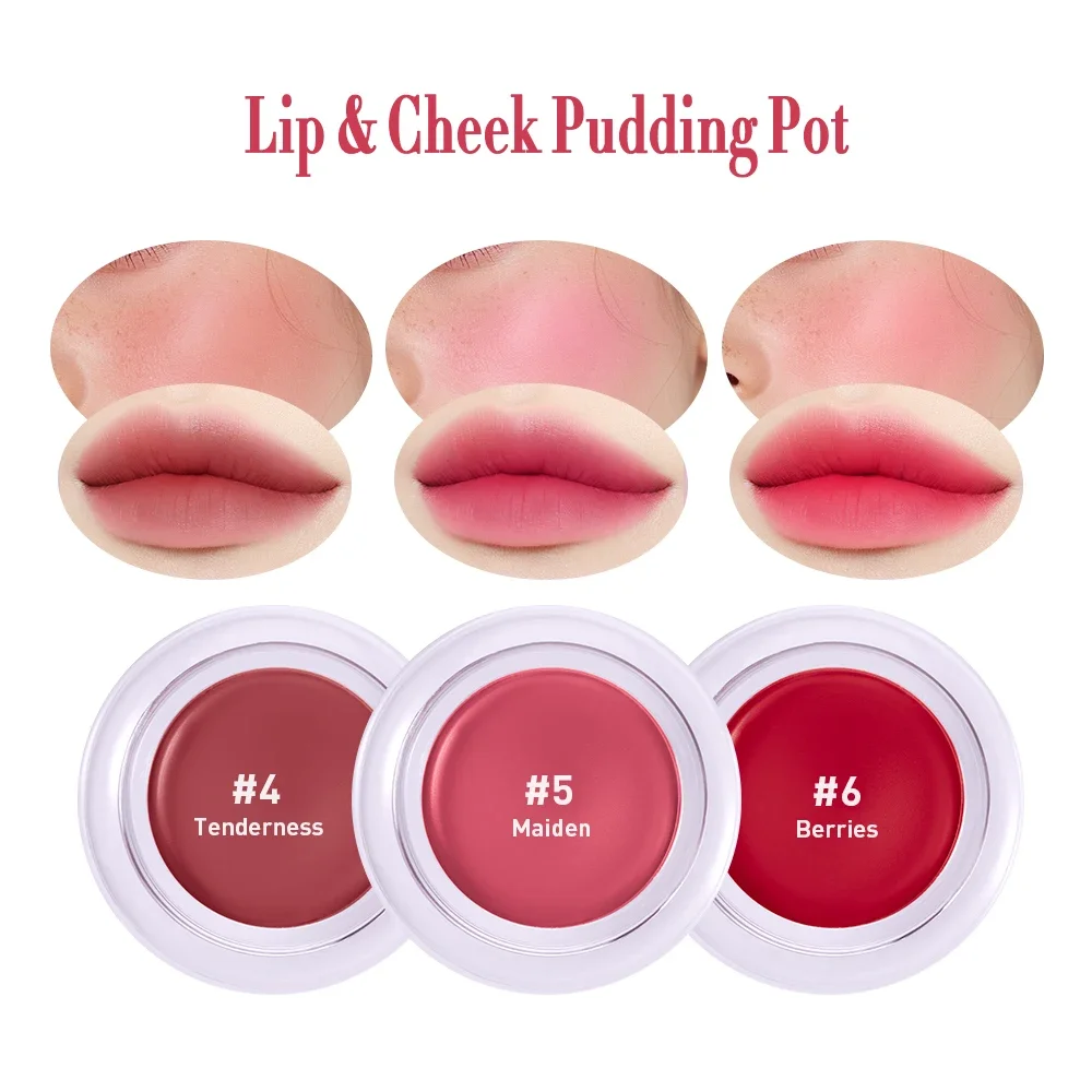 Lip&Cheek Blurry Pudding Pot Baby Makeup Blush Buildable Lightweight Multi-Use Soft Matte Finish Face Blusher Korean Makeup Fre