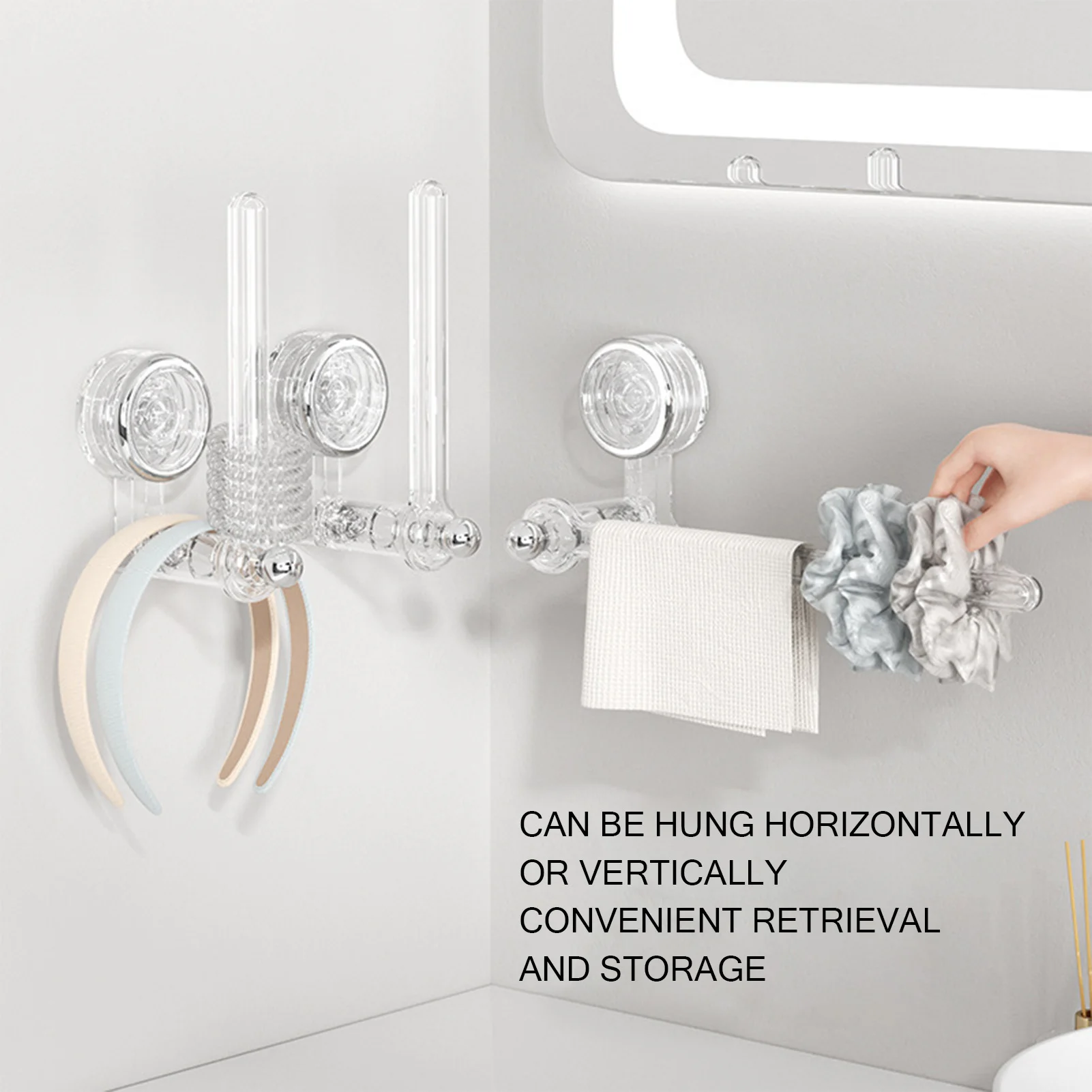 

Wall Mounted Towel Rack Non Perforated Suction Cup Storage Hook For Towel Bath Ball Jewelry Hair Accessory Bathroom Storage Rack