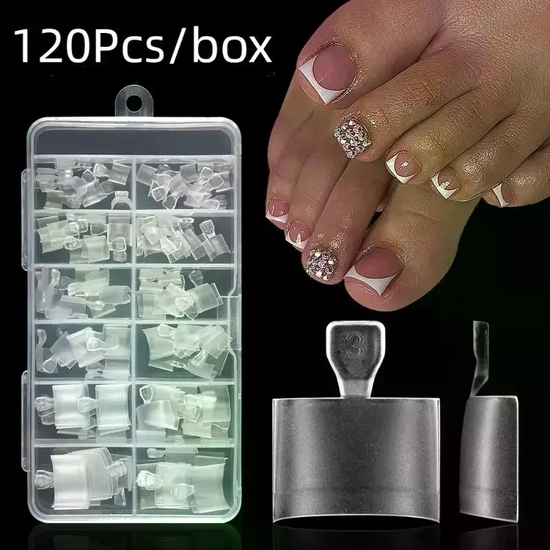 120 Pcs/Box Nail Tips Diy Fake Toe Frosted Half Cover Toenail for Pedicure Square Press on Toenails Women Salons
