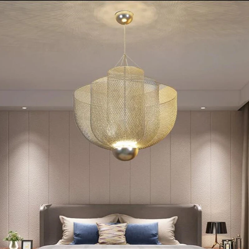 

Designer Metal Cage Chandelier Modern Meshmatics Chandelier Restaurant Dining Room Parlor Led Dimmable Indoor Lighting Fixtures