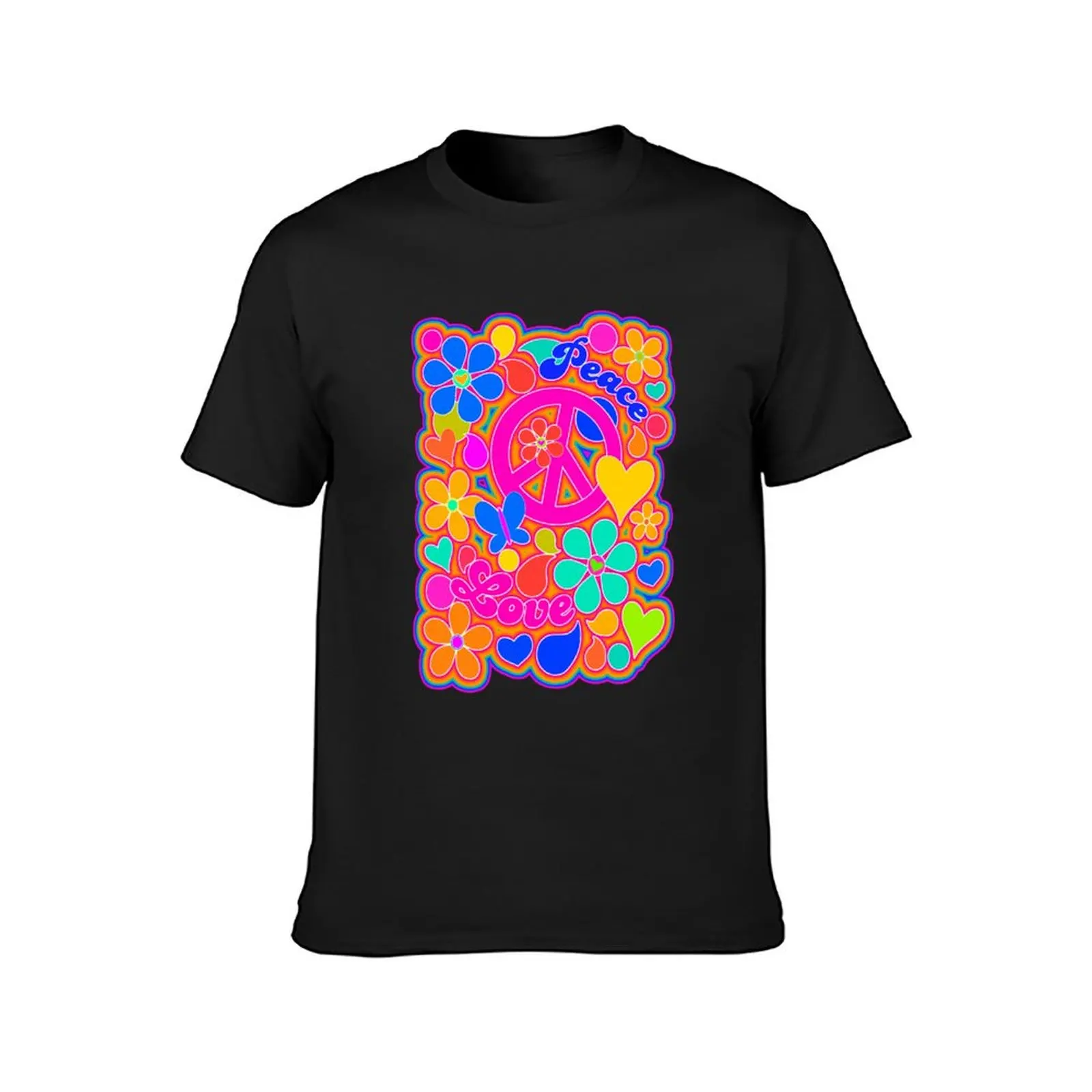 Bright Pop Art Colorful Peace and Love Flower Power Art T-Shirt korean fashion anime clothes tshirts for men