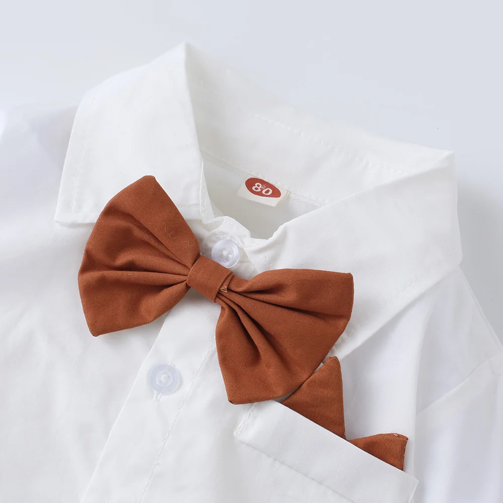 Boy Wedding Clothing Set Solid Cotton Shirt with Pants Kid Suspender suit 1 2 3 4 5 6Years Fall Birthday Costume Gentleman Child image 2