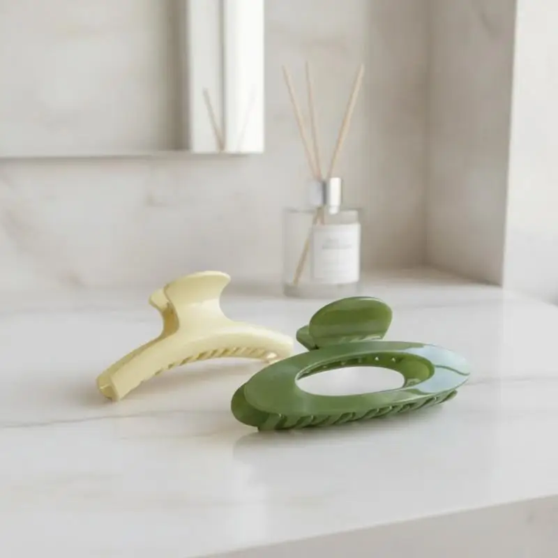 Hair Claw Jelly Green Geometric Hollow French Ellipse Arc Durable Strong Hold Hair Clip for Girls Outdoor Shopping