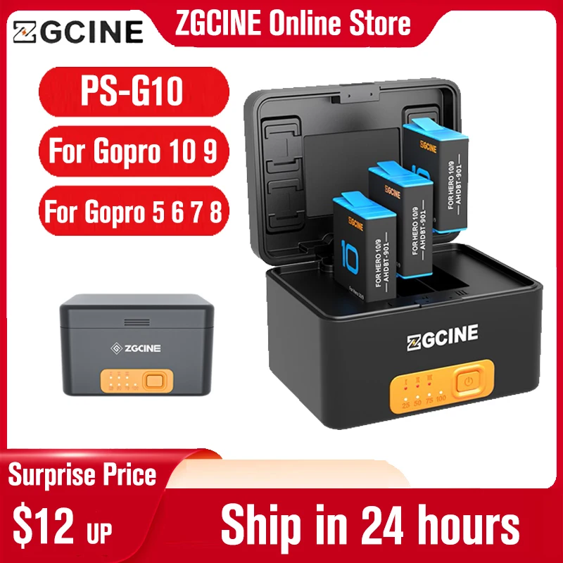 

ZGCINE PS-G10 Battery Fast Charging Box Case for GoPro Hero 10 9 8 7 6 5 Battery Charger Smart Rechargeable Battery Storage Case