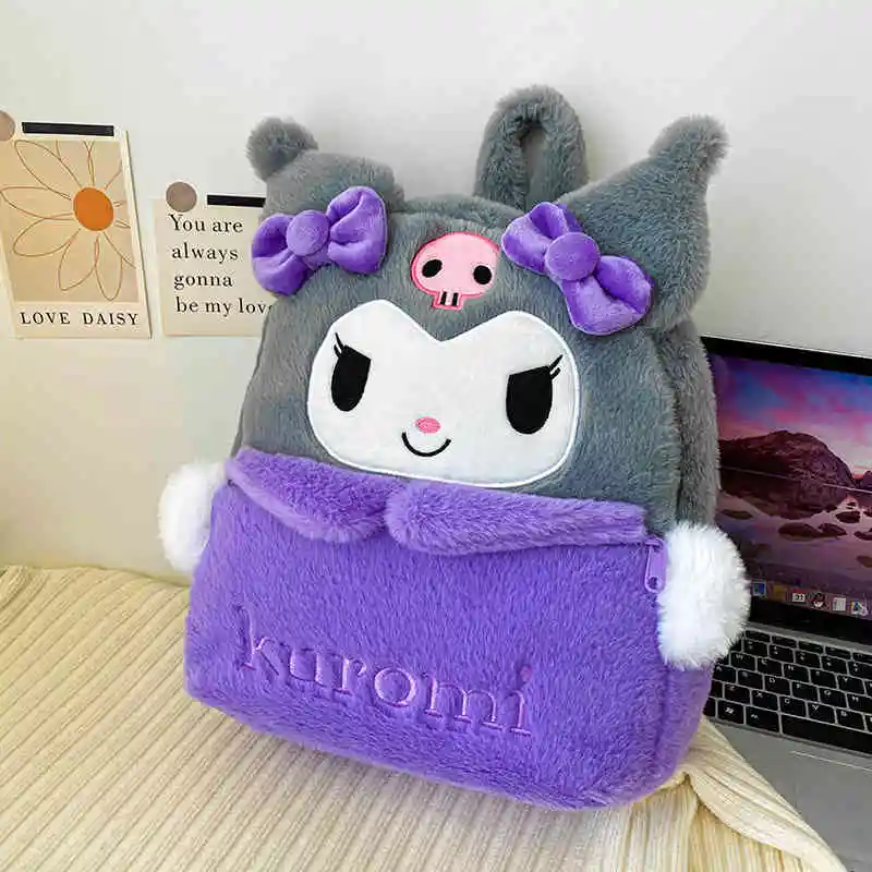 Kuromi  & My Melody Plush Backpack Adorable  Large-Capacity  Kawaii Design - Soft Cartoon Characters A Birthday Present In Stock