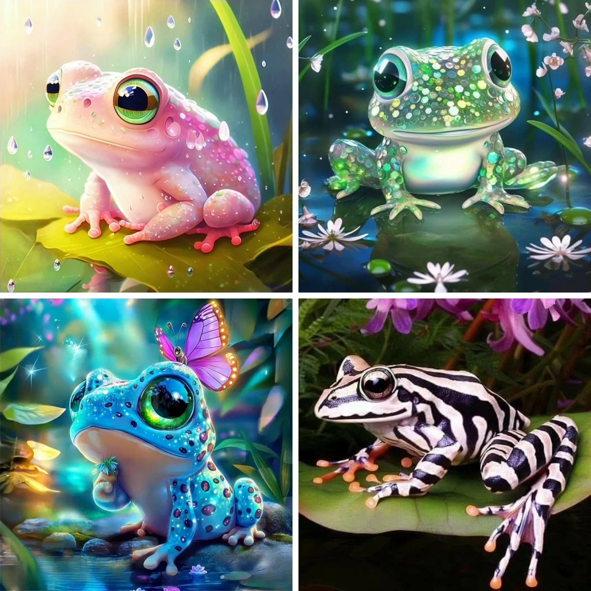 Full Round / Square Diamond Art Painting Cartoon Baby Frog with Vibrant Blue Diamond Mosaic DIY Gemstone Inlay Wall Decoration