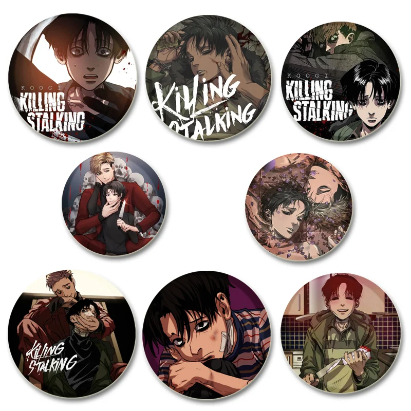 Insignia de Anime Killing acecho BL, broches de Arte de Yoonbum/Sangwoo, accesorios de decoración de mochila, alfileres de esmalte, papelería para