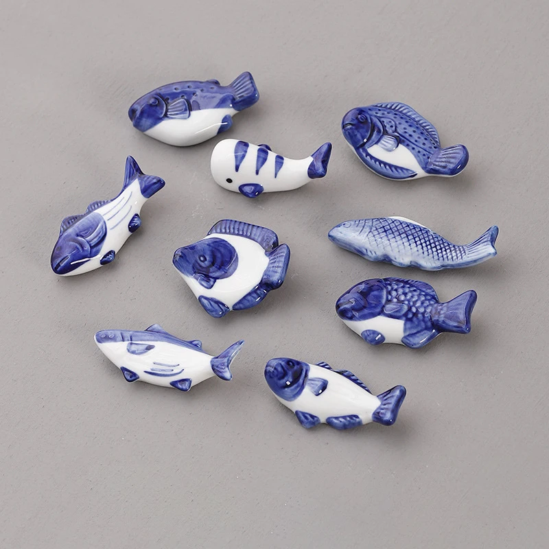 9pcs Ceramic Chopstick Rest Cute Blue Fish Utensil Holder Restaurant Spoon Stand Japanese Style Sushi Chopstick Stand for Table view 6