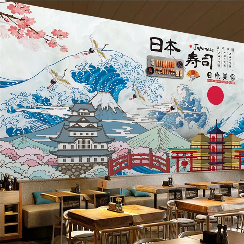 

Custom Japanese Cuisine Sushi Restaurant Background Wall Paper 3D Industrial Decor Mural Walpaper 3D Papel De Parede 3d