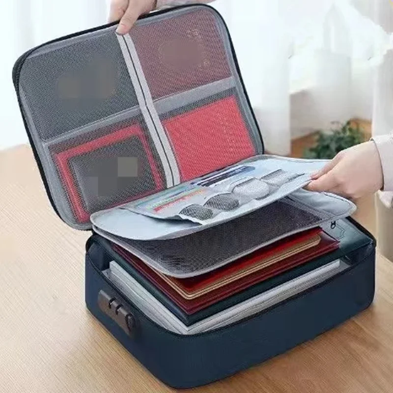 Lockable Document Storage Bag Large Capacity Multi Layer Portable File Organizer for Home Travel Passport ID Card Certificate