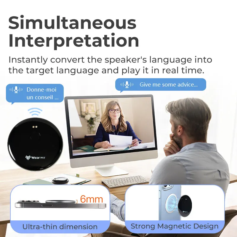 Smart AI Voice Photo Recording Translator Wireless Bluetooth Earphones Video Translation Multi 137 Languages Instant Translate