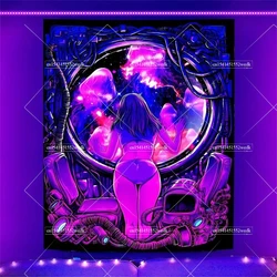 Hippie Girl Fluorescent Tapestry For Room UV Reactive Neon Fluorescent Tapestrys Glow In The Dark Wall Art Aesthetic Wallpapers