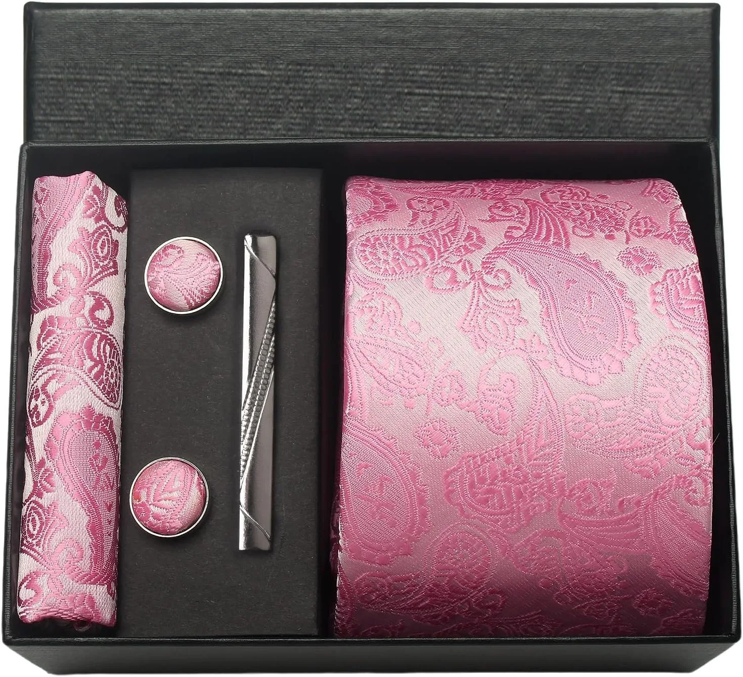 100 % Seidenkrawatte, Paisley-Blumenmuster, Herrenkrawatte, hochwertige Business-Krawatte, Einstecktuch, Krawattenklammer, Manschettenknöpfe-Set, klassisch, für Männer, Geschenkbox