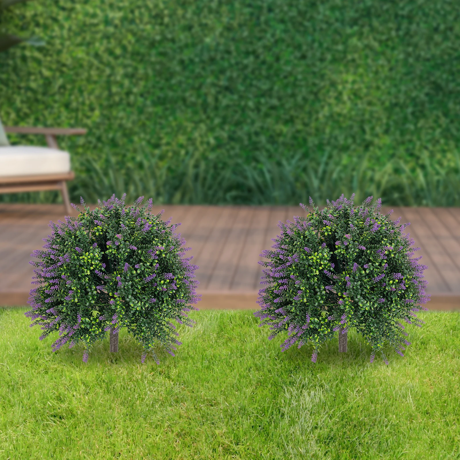 2Pcs Artificial Lavender Plants with Ground Spikes, Fake Lavender Flowers UV-Resistant for Indoor Outdoor Garden Balcony Front Door Decor, 40x72cm Purple Green view 6