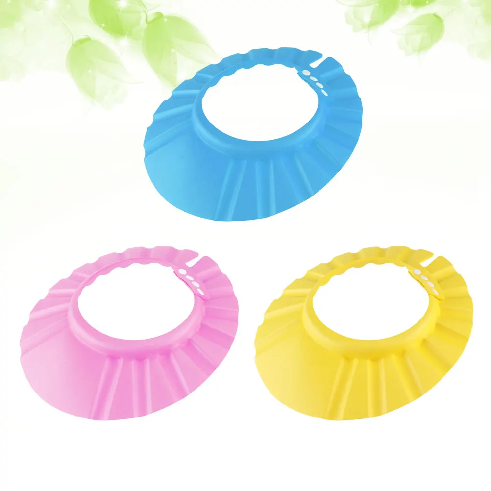 

3pcs Shower with Ear Protection Bath Caps Adjustable Shampoo Bathing Hat for Toddler (Pink + Yellow + Blue)