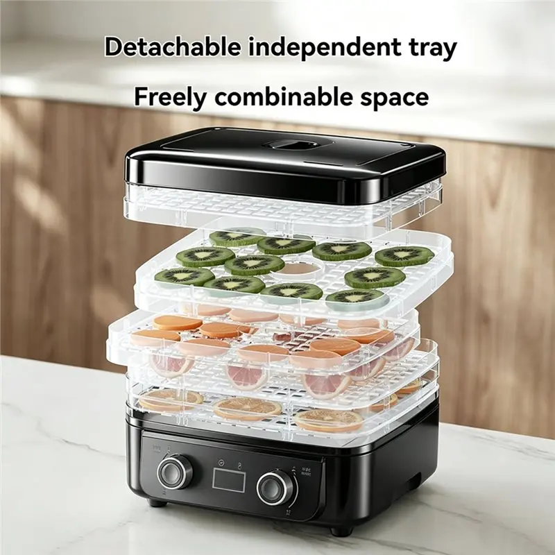 B01C-Adjustable Timer& Temperature For Fruits 5-Tier 160W Food Dehydrator Machine For Vegetables Herbs Meat Jerky Dryer