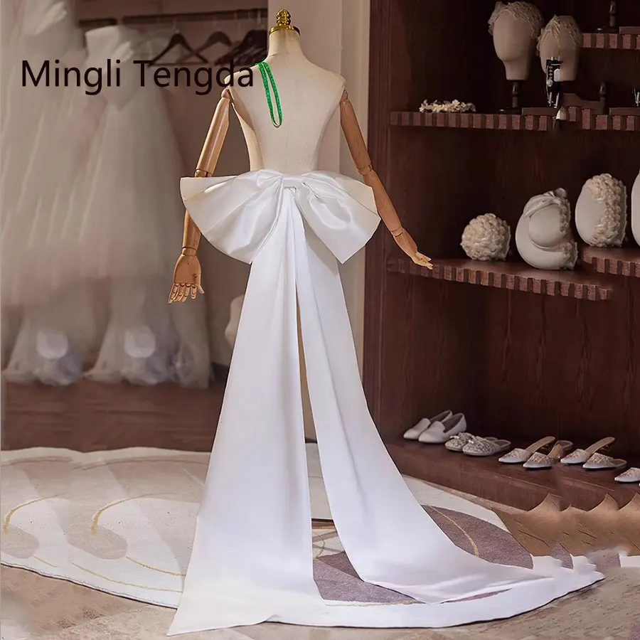 Mingli Tengda Seperate Satin Big White Bride Bow Wedding Knots Removeable Trian With Pin Women Accessories Epaulette Custom Made