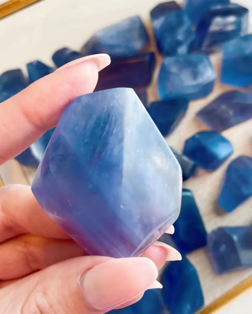 

Natural Blue Fluorite Quartz Freeform Crystal Rock Stones Healing Reiki Home Decoration