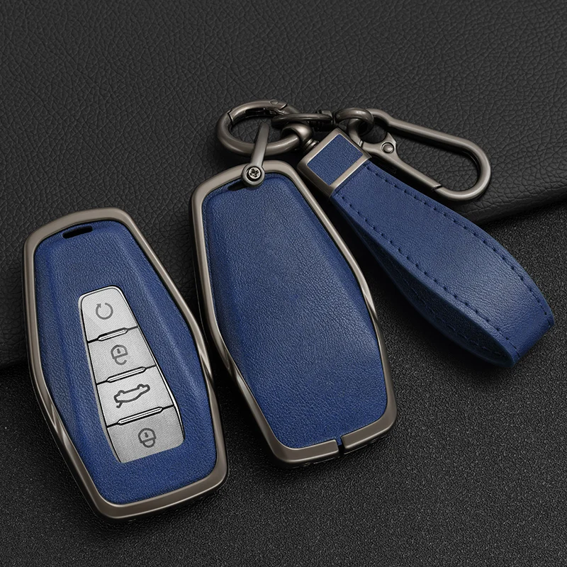 Zinc Alloy+Leather Car Key Case Cover Shell Fob for Geely Okavango Coolray Atlas Monjaro Tugella Emgrand GT S Proton X50 X70