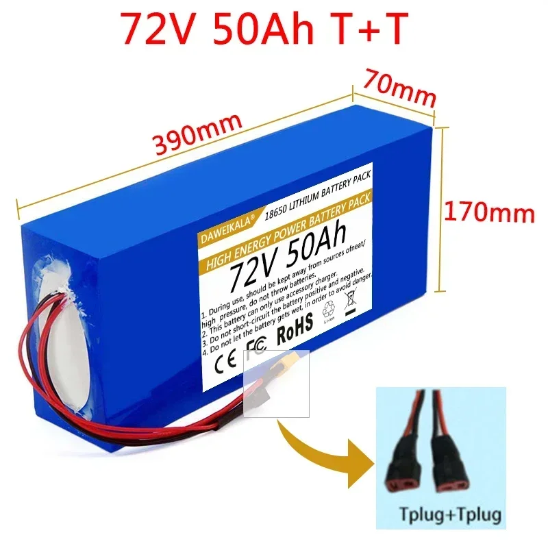 72V 18650 Batterijpakket 50Ah Hoog vermogen met 40A BMS voor elektrische voertuigen Elektrische motorfiets Energieopslagvoeding
