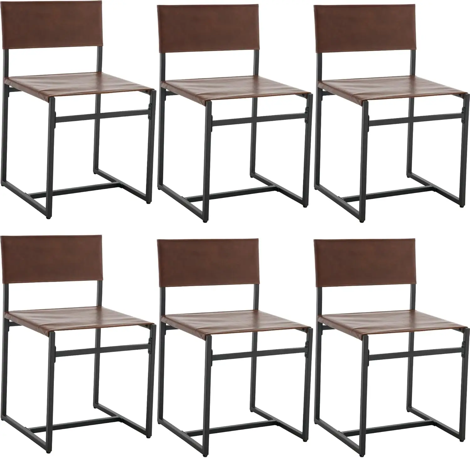 Leather Dining Chairs Set of 6, Brown PU Leather Upholstered Dining Chairs Modern Sling Armless Dining Chair.