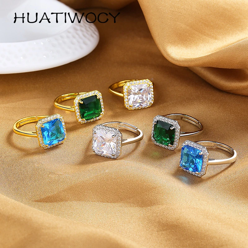 

HUATIWOCY Trendy Ring for Women 925 Silver Jewelry with Zircon Gemstone Accessories Wedding Party Promise Gift Open Finger Rings