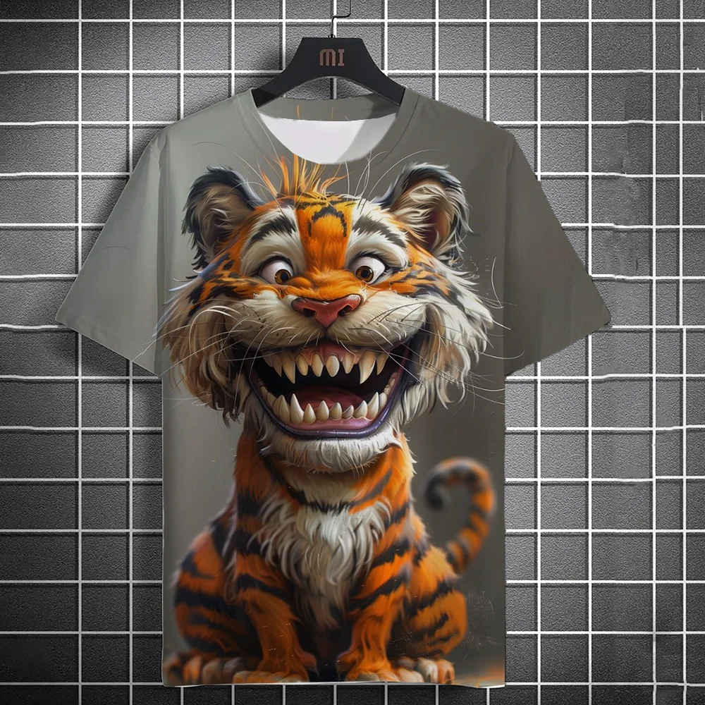 Fun tiger men's T-shirt 3D printed animal pattern casual sports short sleeved street fashion round neck oversized men's Clothing