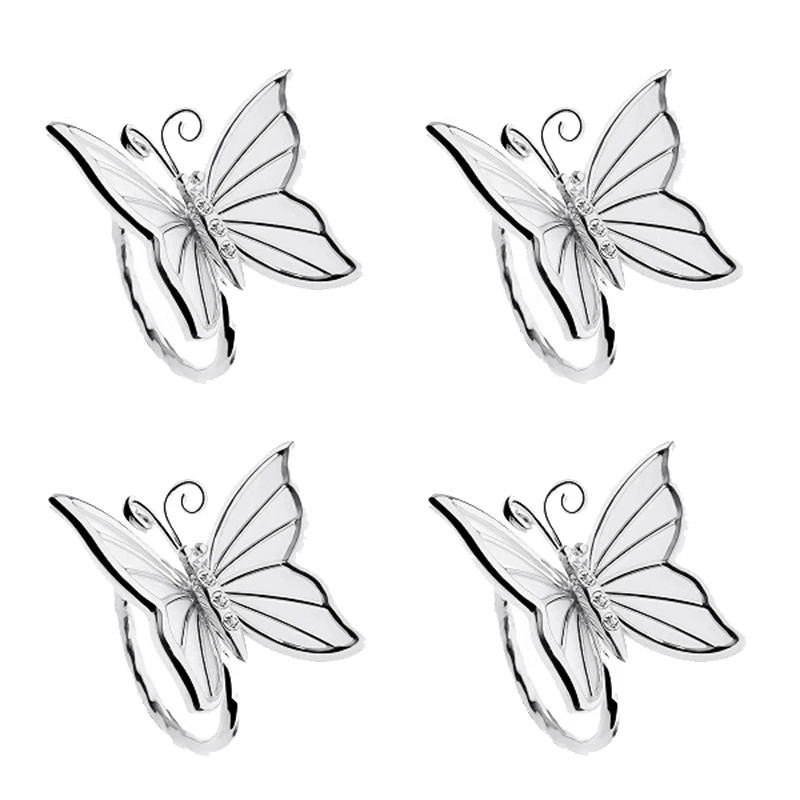 Butterfly Napkin Rings Set of 4 for Family Gathering, Dinner, Wedding Decoration, Christmas, Table Decoration (Silver)