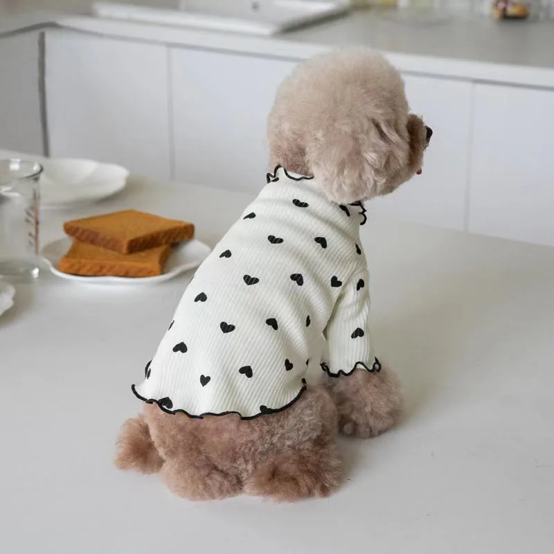 Herbst Winter Haustier Unterwolle Hund Kleidung Nette Herz Druck Waffel Hause Weste Hund Katze Yorkshire Schnauzer Malteser Neue Jahr Weihnachten – Detail 5