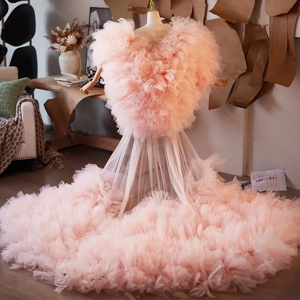 Puffy plissado tule robe vestido rosa ver através da moda feminina casaco jaqueta babados fofo feminino jaquetas em camadas exuberante personalizado