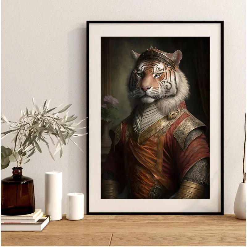 Aristocratic Dog Cat Tiger Lion Funny Renaissance Animal Portrait Poster Canvas Painting Wall Art Humor Living Room Home Decor