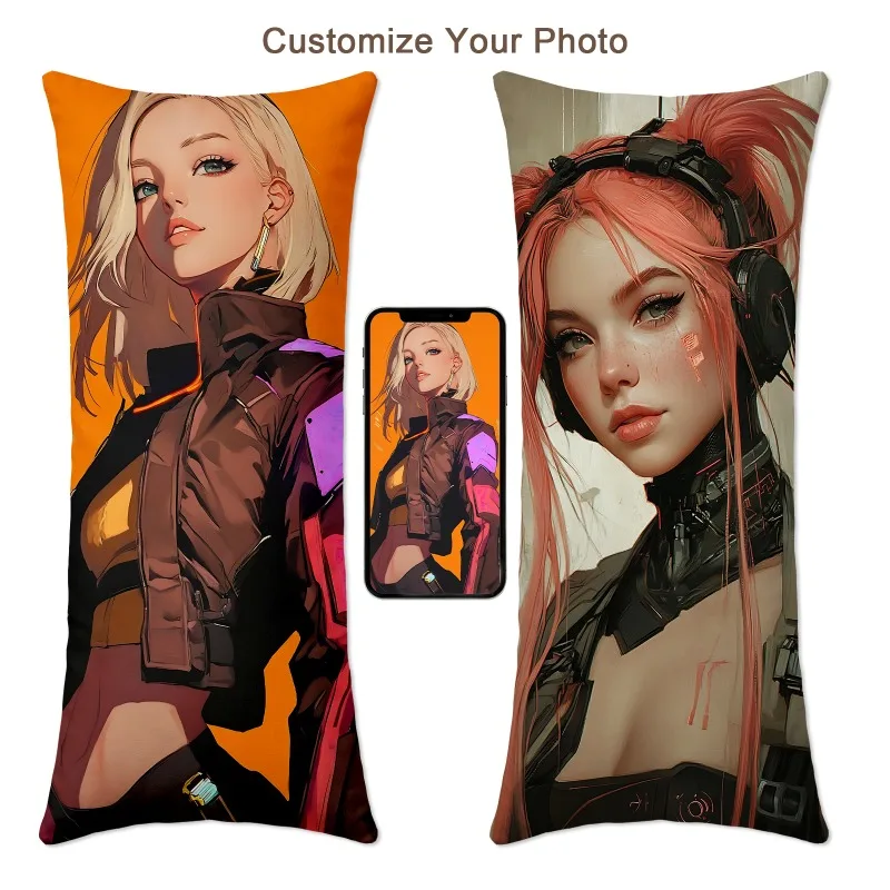 Custom Pillowcase, Personalized Photo Cushion Cover, Printed Long Body Pillow Case, Customizable Dakimakura Cover Home Decor Gif