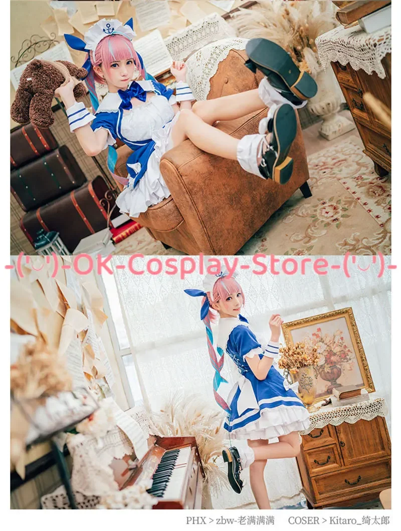 Vtuber Minato Aqua Cosplay Costume Women Cute Maid Dress Halloween Carnival Party Uniforms YouTuber Outfits Custom Made