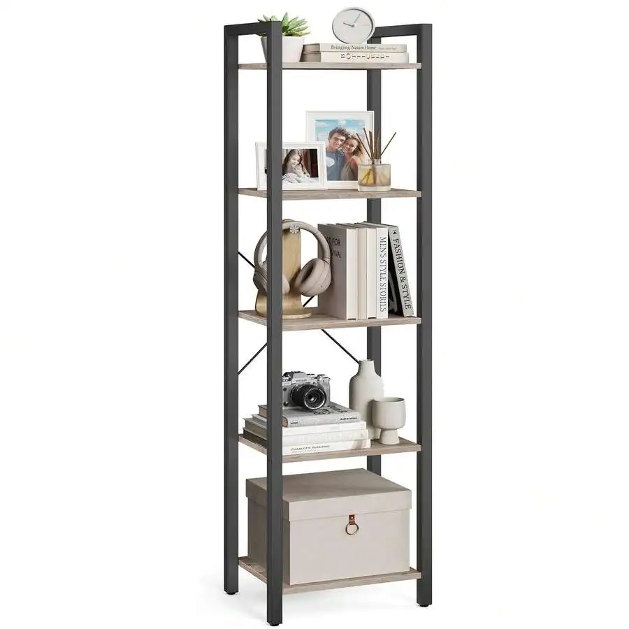 5-Tier Bookshelf, Bookcase With Steel Frame, Book Shelf For Living Room, Home Office, Study, 11.8 X 15.7 X 60.2 Inches, Industri